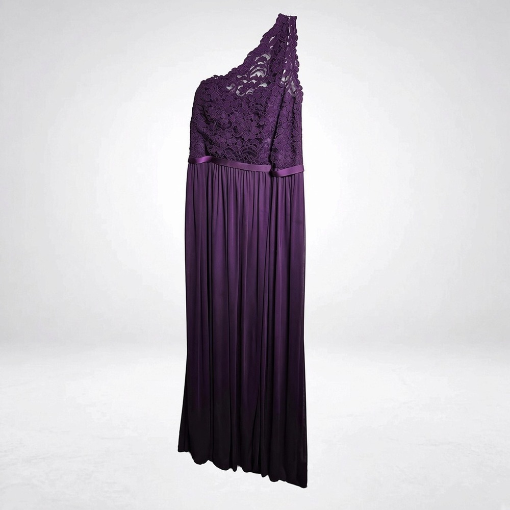 David's Bridal F17063 Size 8 Plum One Shoulder Lace Maxi Bridesmaid Dress